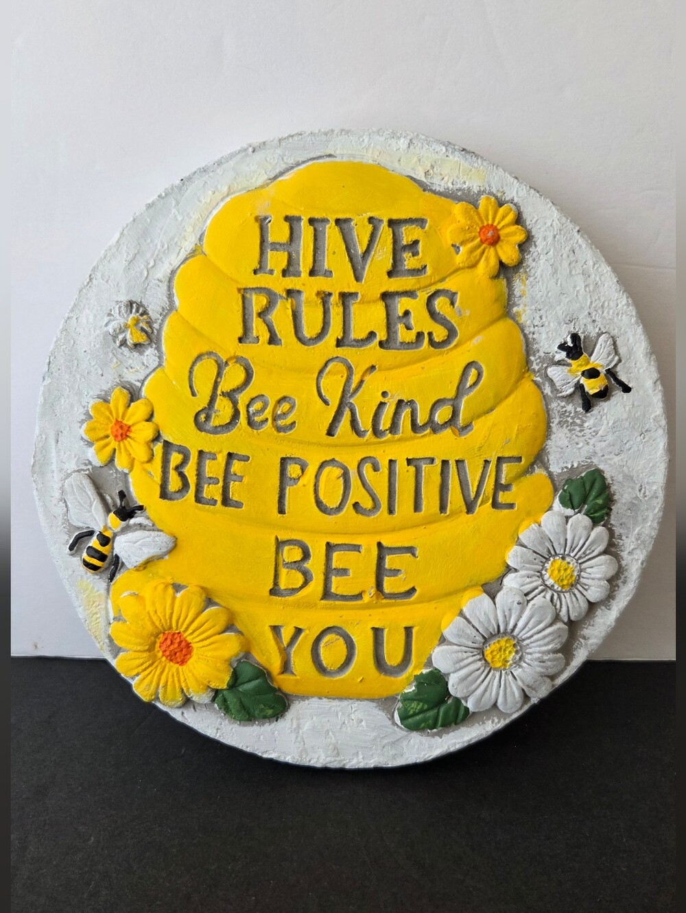 Fairy Hive Rules Bee Kind Stepping Stone Cement Garden Home Decor 6.5"
